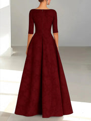 A-Line/Princess Boat Neck Half Sleeves Floor-Length Mother of the Bride Dresses with Sash