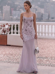2 Pieces Sheath/Column Scoop Sequins Evening Dresses with Wrap Sleeveless Floral Floor-Length Party Dresses