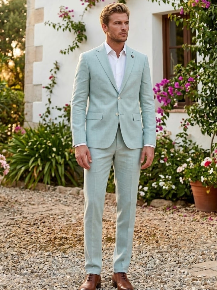 2-Piece Men's Suit, Light Green with 2 Buttons