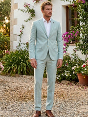 2-Piece Men's Suit, Light Green with 2 Buttons