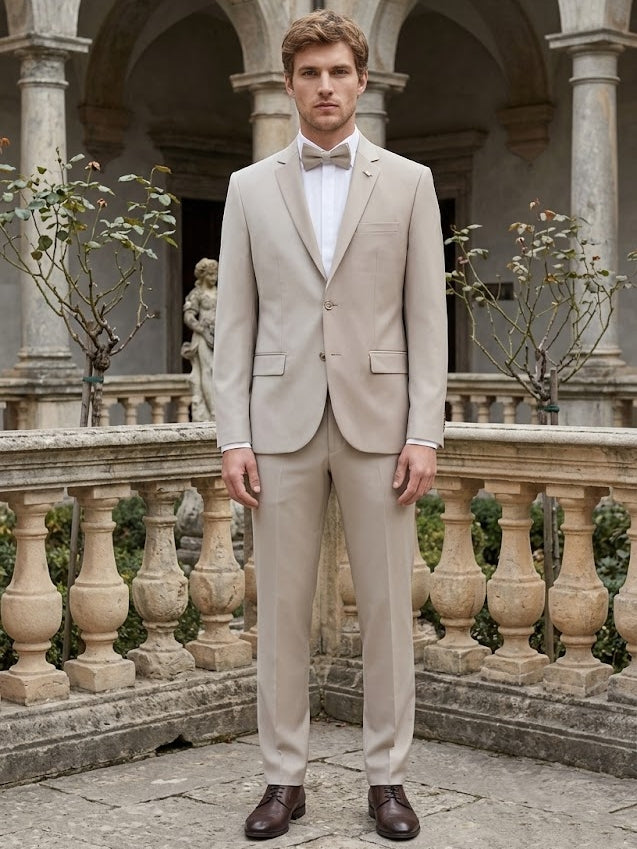2-Piece Men's Suit, Beige with Two buttons