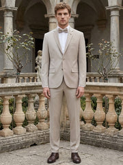 2-Piece Men's Suit, Beige with Two buttons