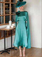 A-Line/Princess Boat Neck Mother of the Bride Dresses Floral Dress with Cape Sleeves and a Floral Detail