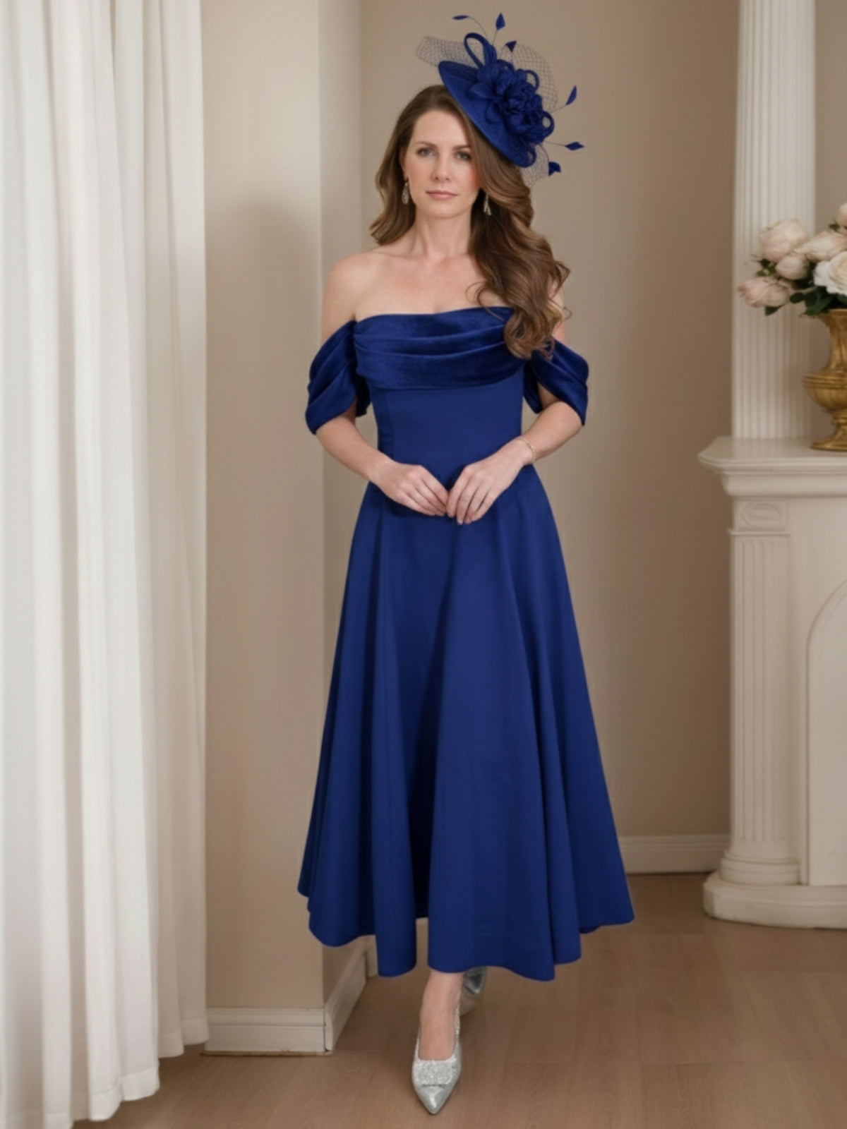 A-Line/Princess 1/2 Sleeves Ankle-Length Off-the-Shoulder Mother of the Bride Dresses