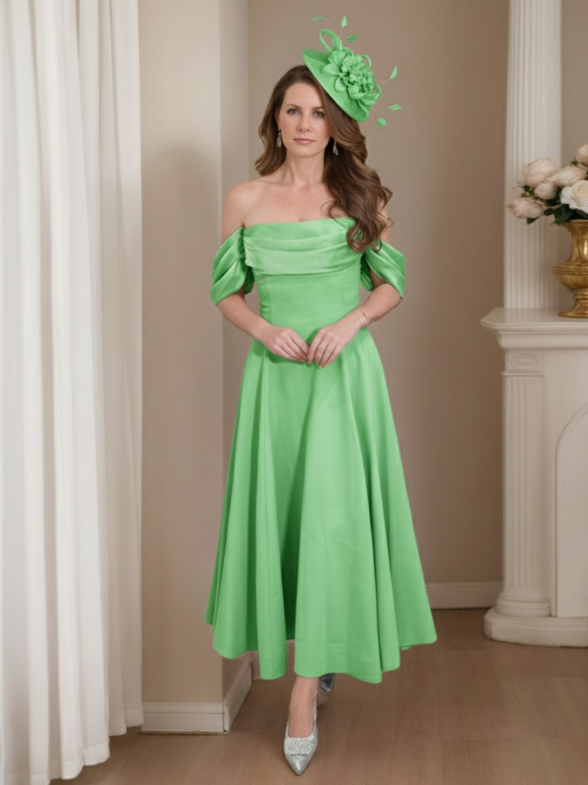 A-Line/Princess 1/2 Sleeves Ankle-Length Off-the-Shoulder Mother of the Bride Dresses