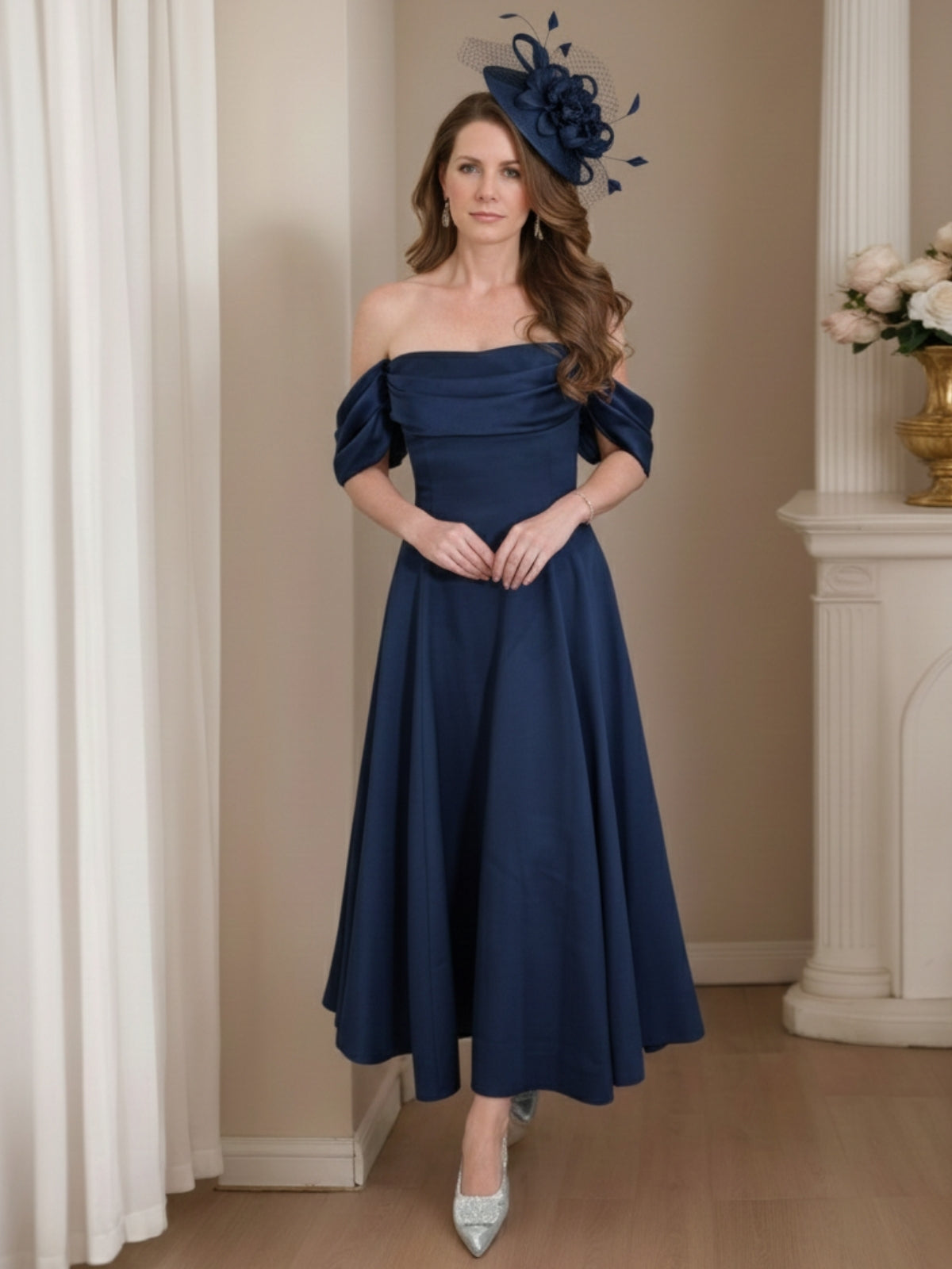 A-Line/Princess 1/2 Sleeves Ankle-Length Off-the-Shoulder Mother of the Bride Dresses