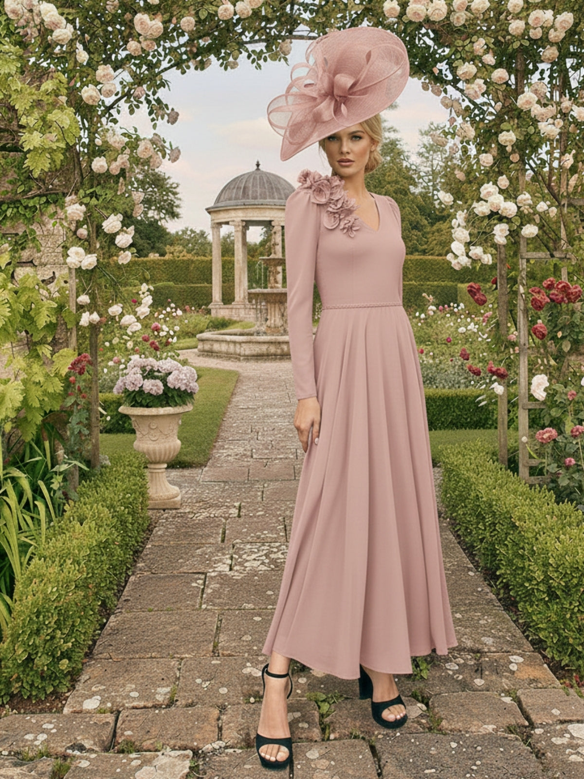 A-Line/Princess Ankle-Length V-Neck Mother of the Bride Dresses with 3D Flowers