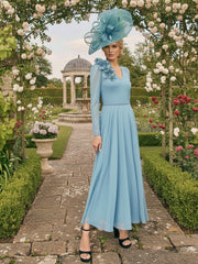 A-Line/Princess Ankle-Length V-Neck Mother of the Bride Dresses with 3D Flowers