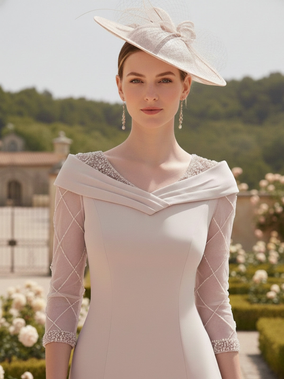 A-Line/Princess 3/4 Sleeves Knee-Length Asymmetrical Mother of the Bride Dresses with Beadings
