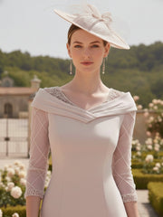 A-Line/Princess 3/4 Sleeves Knee-Length Asymmetrical Mother of the Bride Dresses with Beadings