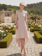 A-Line/Princess 3/4 Sleeves Knee-Length Asymmetrical Mother of the Bride Dresses with Beadings