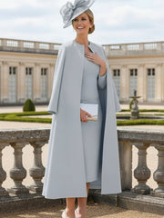 2 Pieces Round Neck Tea-Length Mother of the Bride Dresses with Jacket