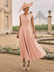 2 Pieces A-Line/Princess V-Neck Tea-Length Mother of the Bride Dress with Jacket & 3D Flower