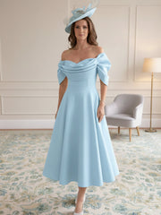 A-Line/Princess 1/2 Sleeves Tea-Length Off-the-Shoulder Mother of the Bride Dresses