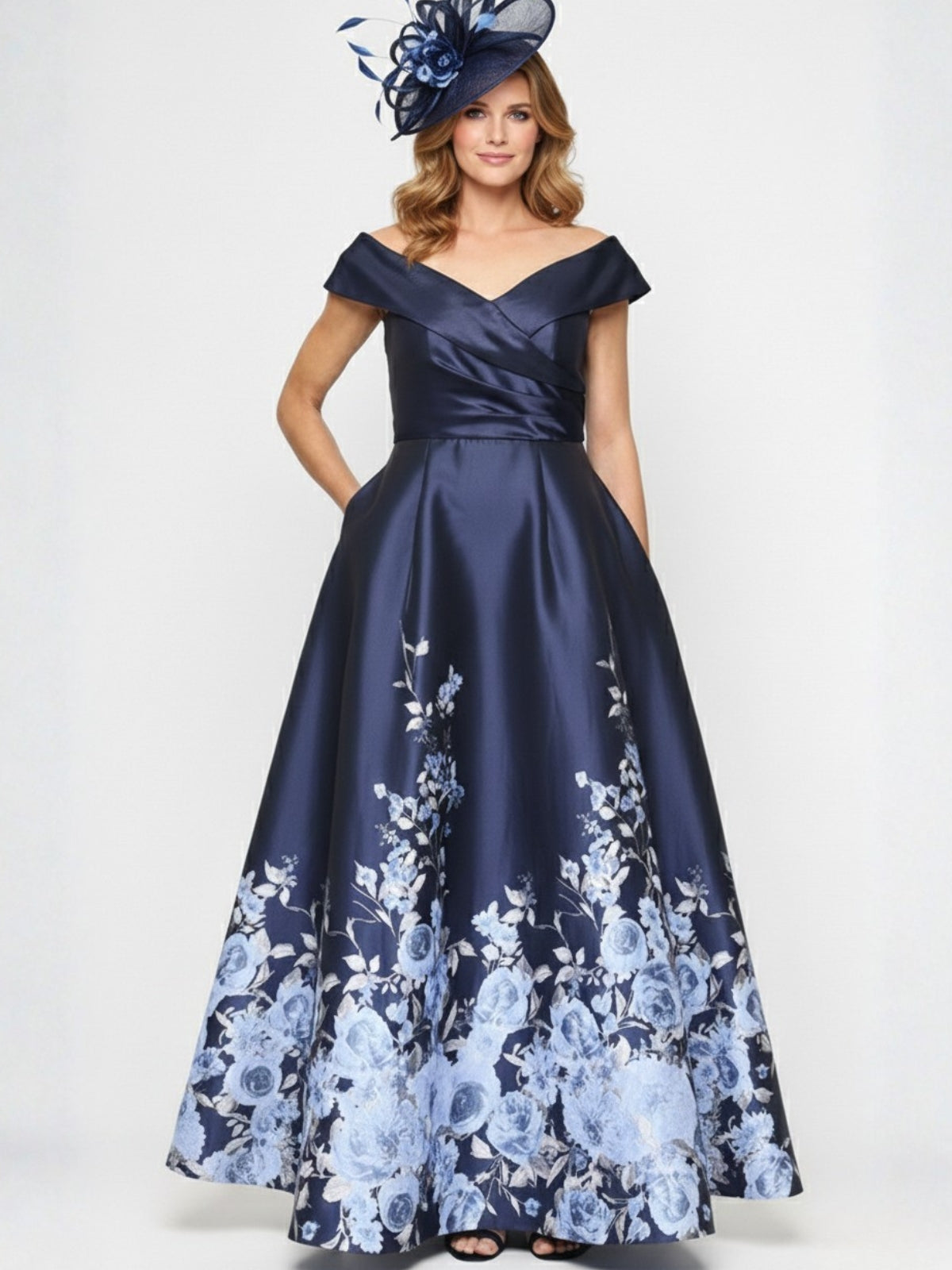 A-Line/Princess Ankle-Length Off-the-Shoulder Printed Satin Mother of the Bride Dresses Sleeveless