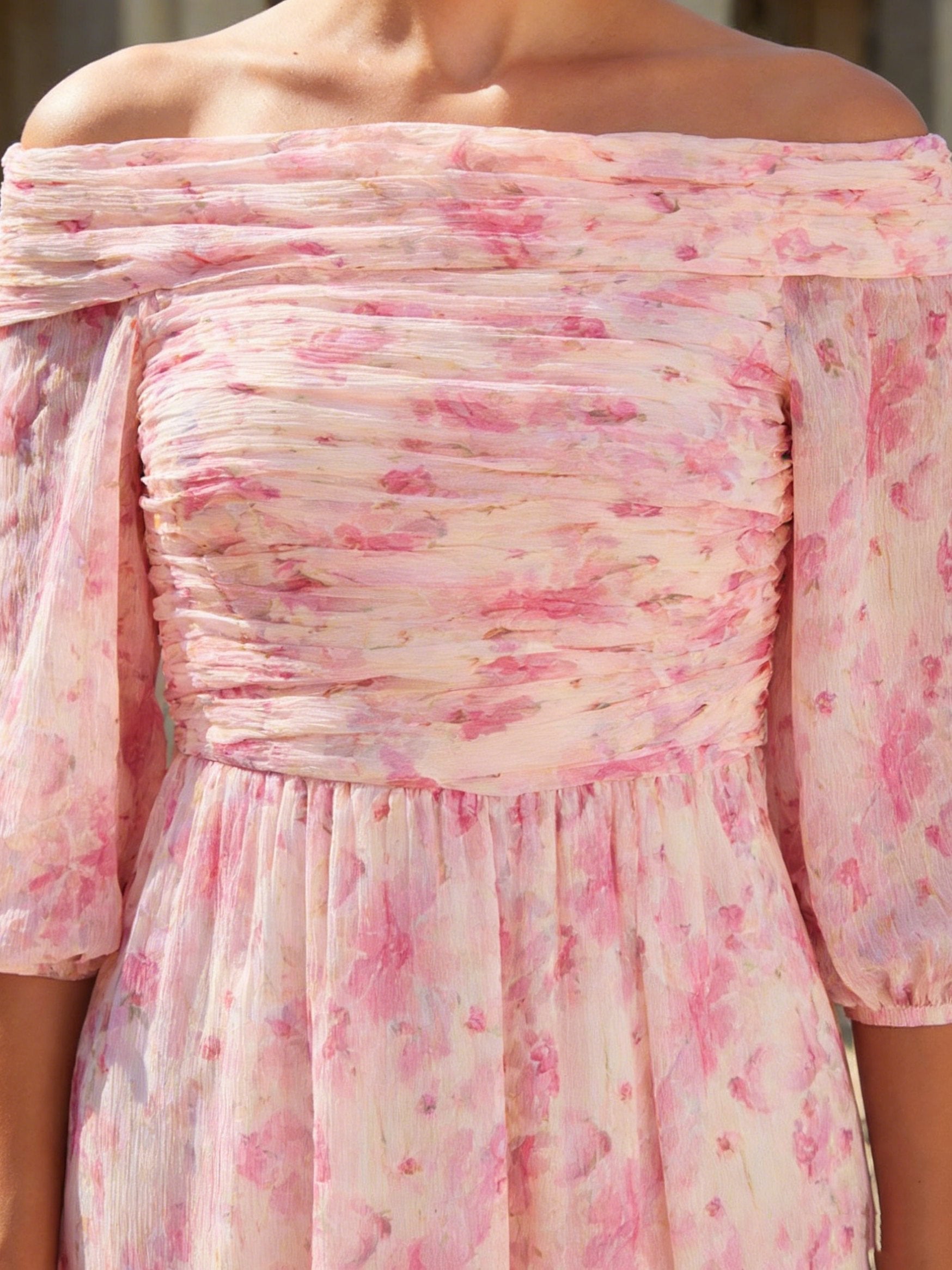 A Line/Princess Off-the-Shoulder Printed Chiffon Mother of the Bride Dresses Floral Floor-Length Sleeveless