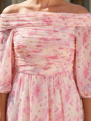 A Line/Princess Off-the-Shoulder Printed Chiffon Mother of the Bride Dresses Floral Floor-Length Sleeveless