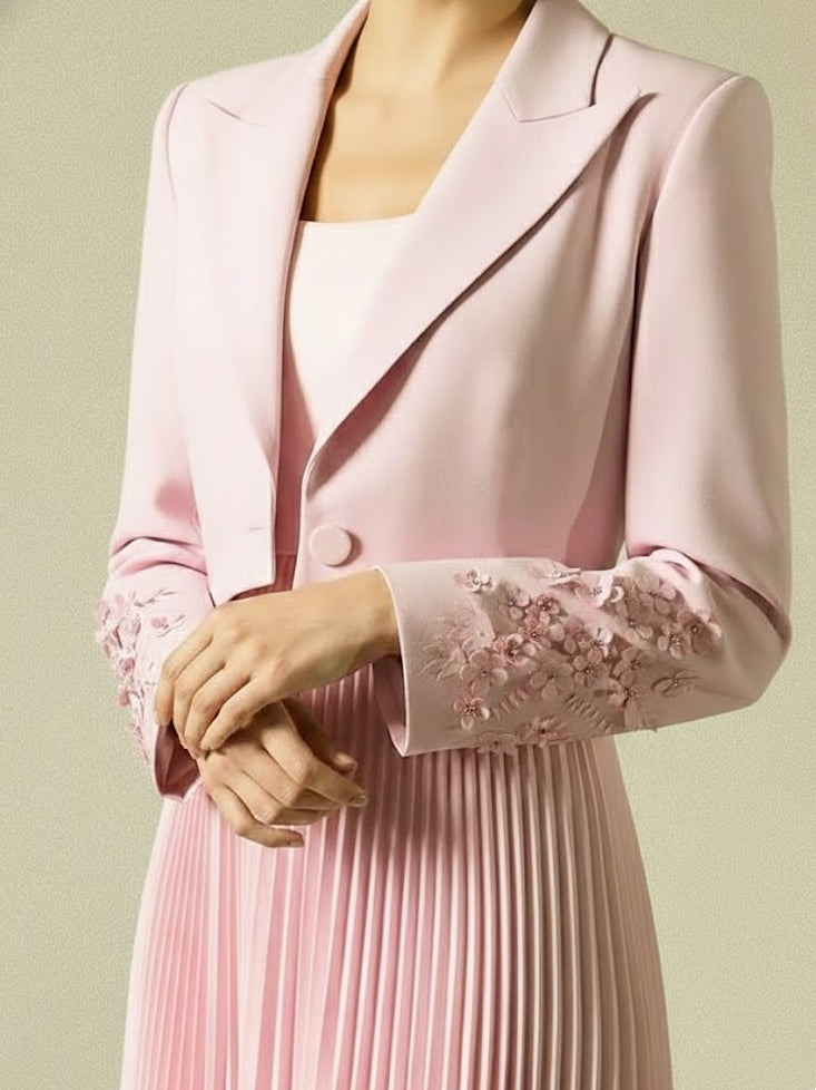 A-Line/Princess 2 Pieces Scoop Mother of the Bride Dresses Tea-Length Long Sleeves Floral With Jacket