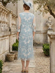 A-Line/Princess 2 Pieces Scoop Chiffon Mother of the Bride Dresses Tea-Length Long Sleeves With Lace Jacket