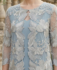 A-Line/Princess 2 Pieces Scoop Chiffon Mother of the Bride Dresses Tea-Length Long Sleeves With Lace Jacket