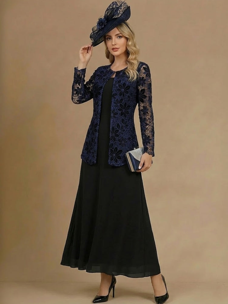 A-Line/Princess 2 Pieces Scoop Mother of the Bride Dresses Ankle-Length Long Sleeves With Lace Jacket
