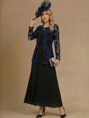 A-Line/Princess 2 Pieces Scoop Mother of the Bride Dresses Ankle-Length Long Sleeves With Lace Jacket