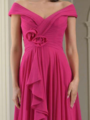 A Line/Princess Off-the-Shoulder Tea-Length Mother of the Bride Dresses with 3D Flower