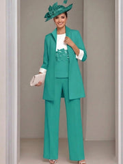 3 Pieces Square-Neck Ankle Length Mother of the Bride Pantsuits with Jacket & Appliques Lace