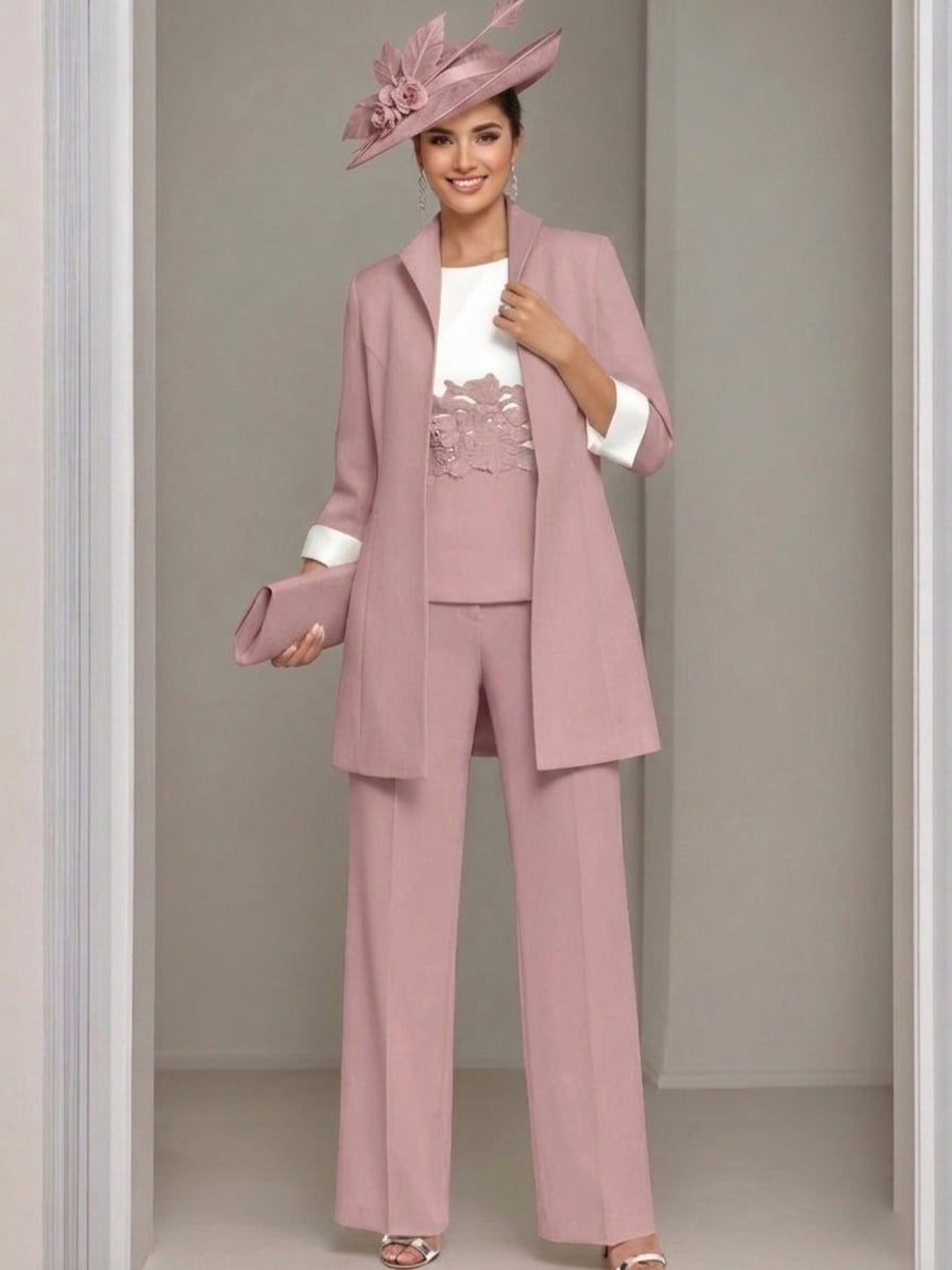 3 Pieces Square-Neck Ankle Length Mother of the Bride Pantsuits with Jacket & Appliques Lace